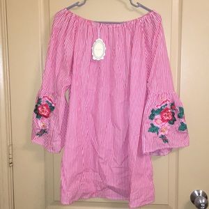 Off the Shoulder Coral Floral Tunic